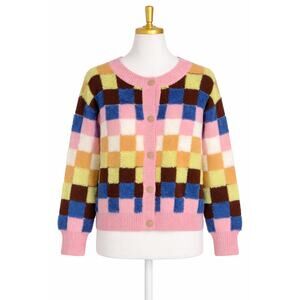 Patchwork Cardigan Sweater Womens Size S Grannycore Knit Colorful Kitsch 80s Y2K